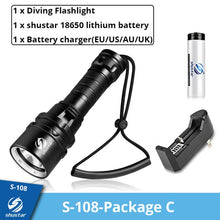 Last inn bildet i Galleri-visningsprogrammet, IP68 Powerful Diving Flashlight Highest Waterproof Professional diving light With anti-skid Rope Use 5 x super bright lamp beads