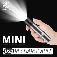 Last inn bildet i Galleri-visningsprogrammet, USB Rechargable Mini LED Flashlight 3 Lighting Mode Waterproof Torch  Telescopic Zoom Stylish Portable Suit for Night Lighting
